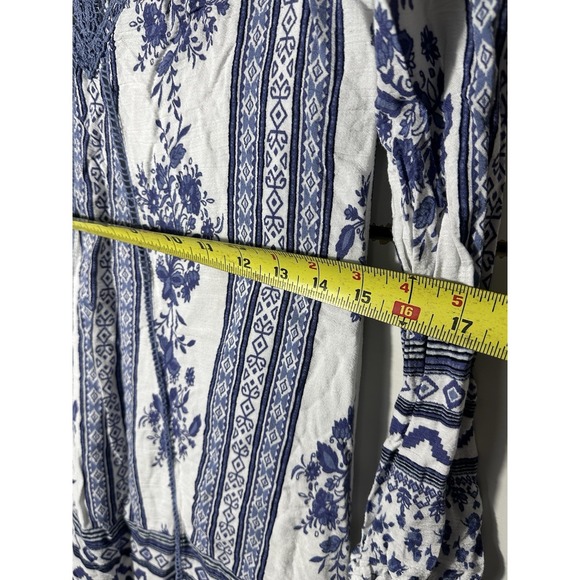 Altar'd State Dress Small S Blue White Floral Boho Festival Lace Trim Crochet - Picture 3 of 7
